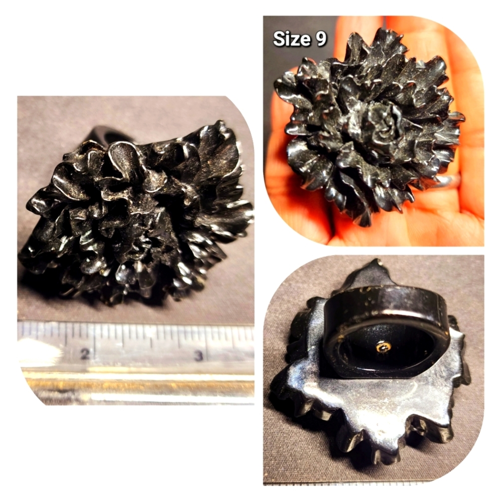 Black, Art Deco, Bold, Textured Ring, Size 9